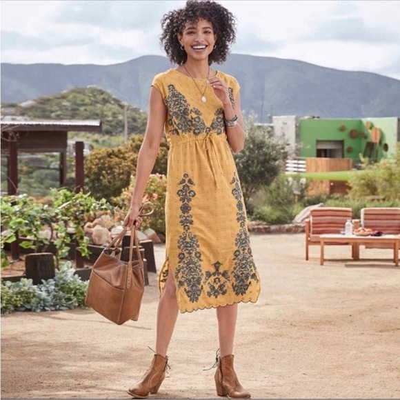 Sundance Felicity Embroidered Embellished Sequin Gold
Lined Midi Dress Size S - Picture 1 of 7